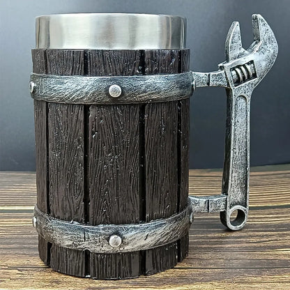 Viking Vintage Oak Barrel Beer Mug Stein with Stainless Steel Liner Coffee Cup Tea Mug Large Capacity Mug Pub Bar Party Gift