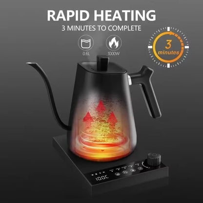 110V 220V 1000W Premium Stainless Steel Ultra-Fast Hot Water Boiler 40-100℃ 600ML Electric Gooseneck Pour Over Coffee Kettle