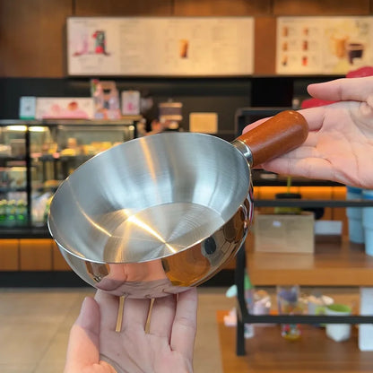 Multifunctional Stainless Steel Pot Without Lid,Wood Handle,Induction Ready,Even Heating – Ideal for Dorms, RVs & Small Kitchens