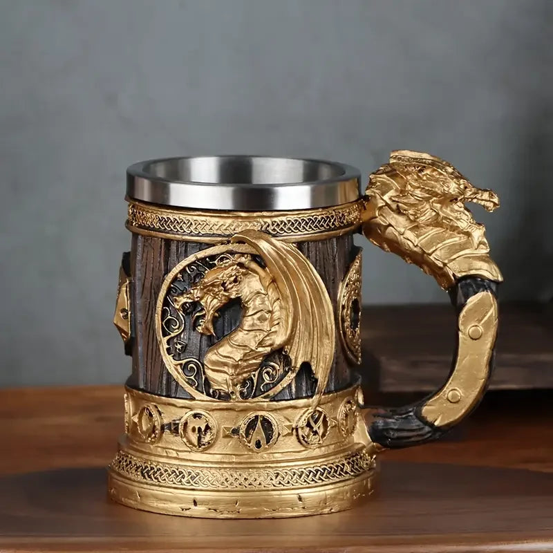 1pc Retro golden wing dragon stainless steel water cup, creative resin cup, summer drink cup, coffee cup. Man, Father's Day gift