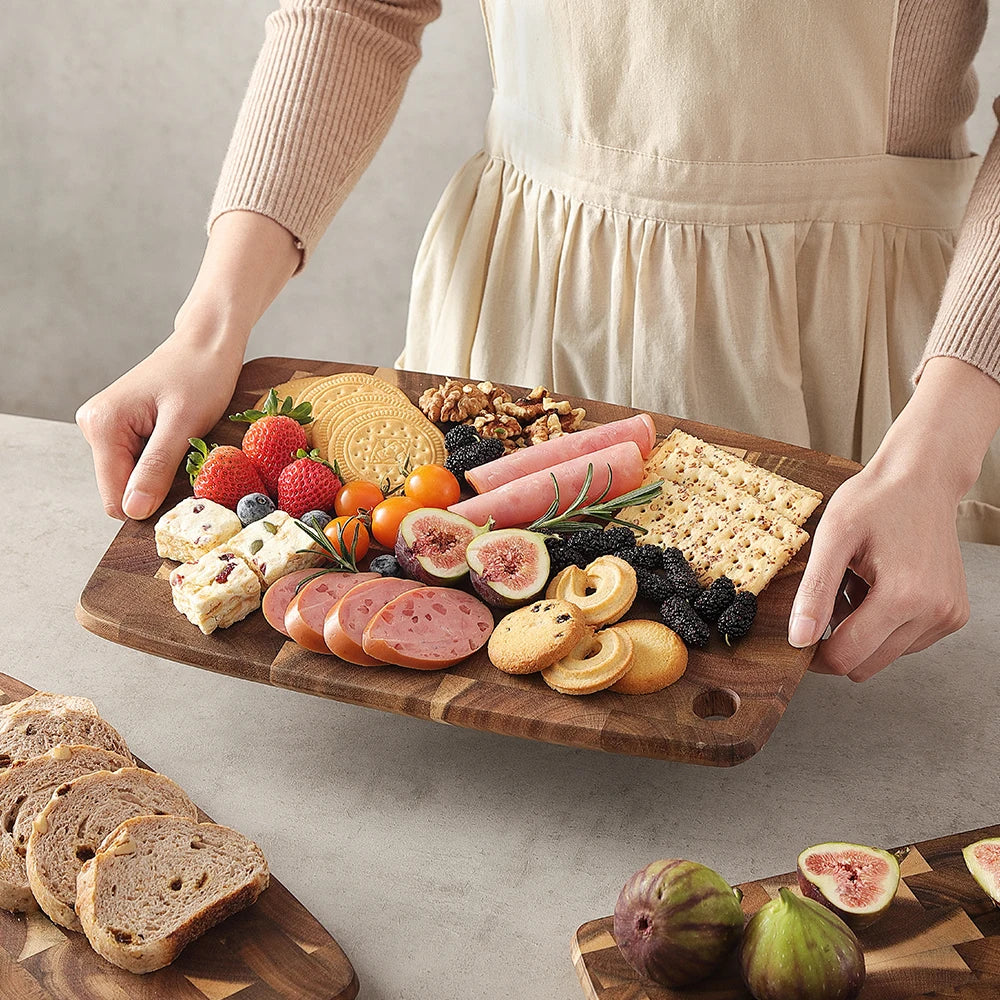 XINZUO End Grain Board Selected Acacia Wood 36x24cm Seamless Design 40% Improved Shock Absorption for Meat, Bread & Vegetable