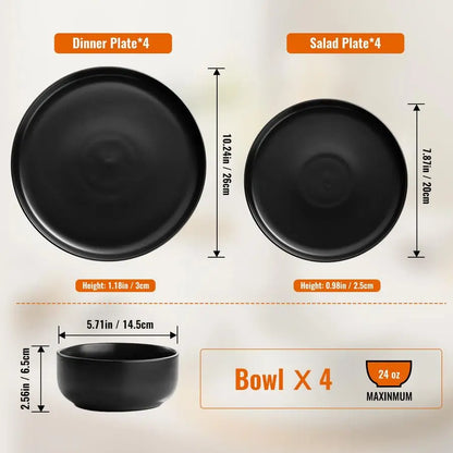 Plates and Bowls Sets, 12 Pieces Ceramic Dinnerware Set for 4, Stoneware Dishware Dishes Set, Scratch Resistant Dishes Set, Dish