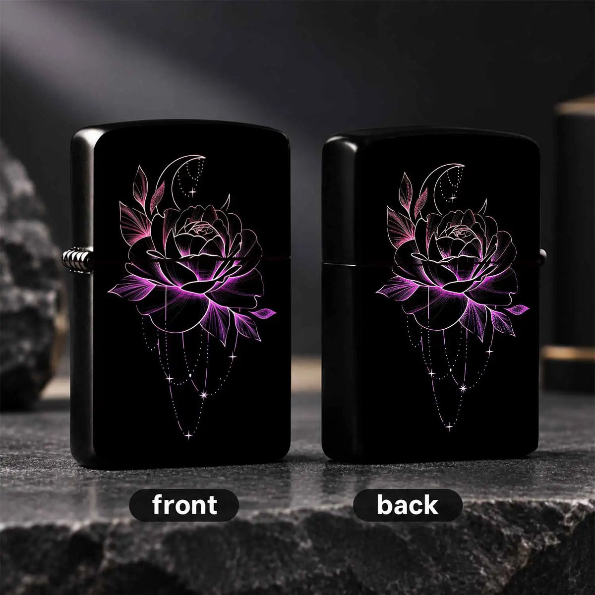 Neon Glow Crescent Moon Rose Lighter, Aesthetic Magenta Line Art Celestial Floral Pattern, Delicate Hangingcharm Decor, Stylish Portable Accessory For Daily Use, Gifting, Outdoor Camping And All Occasions, Smooth Touch A Humo