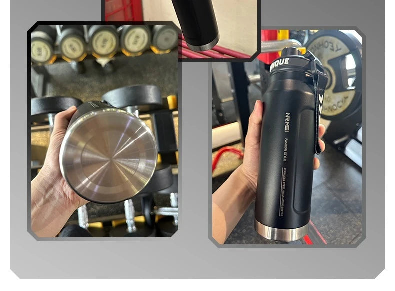 1L Insulated Cold Water Bottle Thermos Stainless Steel Tumbler Qutdoor Sports Handle Vacuum Flasks Double Wall Cup