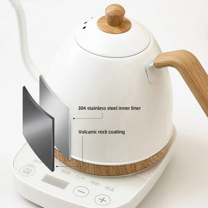 800ml Gooseneck Electric Kettle Hand Brew Coffee Pot Teapot 304 Stainless Steel Water Jug Slender Mouth Hand Brewing Pot 1000W