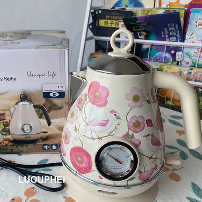 1.7L Retro Electrc Kettle Home With Temperature Display Boiling Water Auto Power Off 304 Stainless Steel Teapot Kitchen Tools