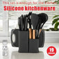 19-in-1 Kitchen Knife & Silicone Utensil Combo Set, Heat Resistant Cooking Tools with Detachable Storage Organizer