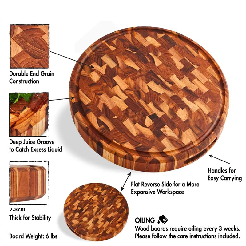WXCOO Round Acacia Wood Resin Chopping Board Kitchen Cutting Board for Steak Snacks Fruit Board Food-Safe Cutting Board Thicken
