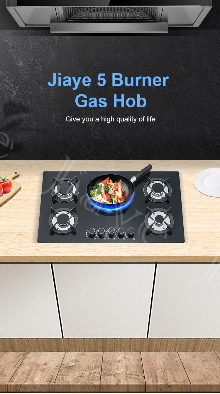 Tempered Glass Panel Built-in 4 Gas and 1 Electric  Ceramic Stoves Hot Plate Gas Cooktop