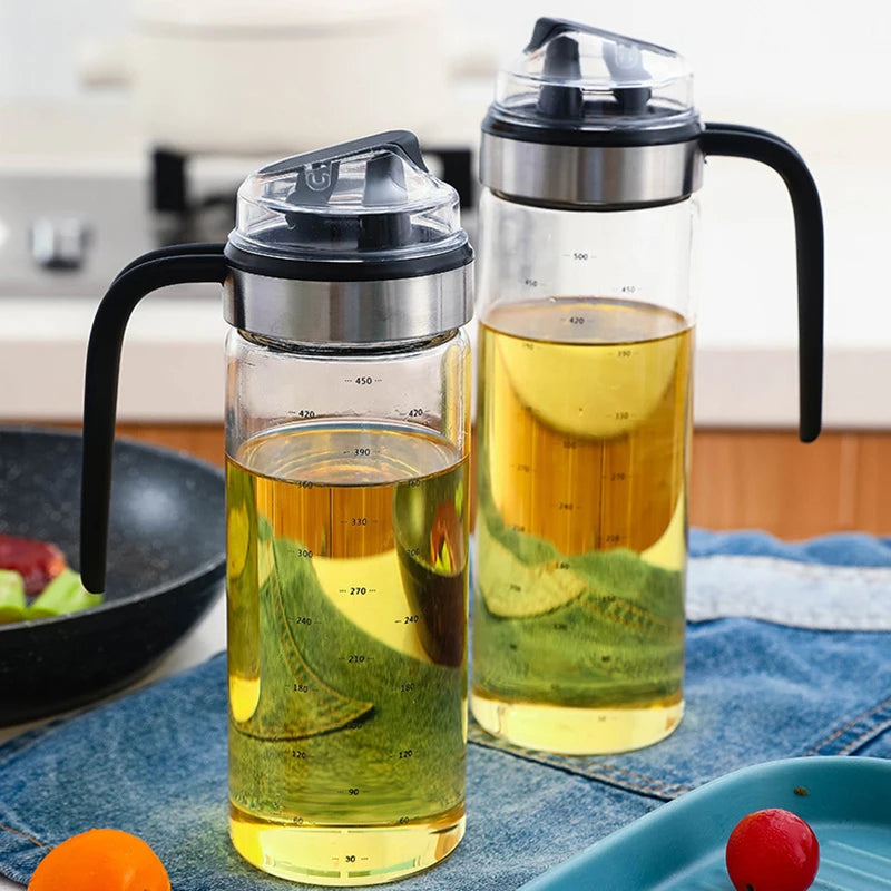 1/2pcs Transparent Glass Olive Oil Dispenser Refillable with Anti-drip Cover Soy Sauce Vinegar Oil Bottle Kitchen Accessories
