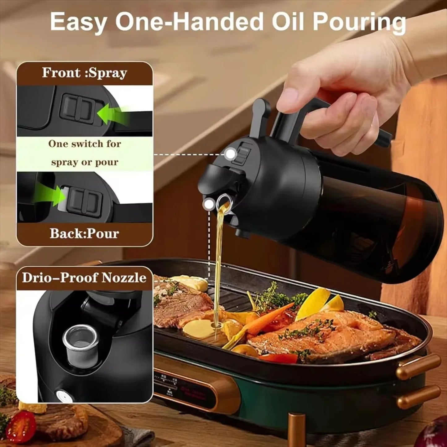 2-in-1 470ml Light Blocking Brown Oil Sprayer for Cooking Olive Oil Dispenser Bottle for Kitchen Oil Bottle Seasoning Tools