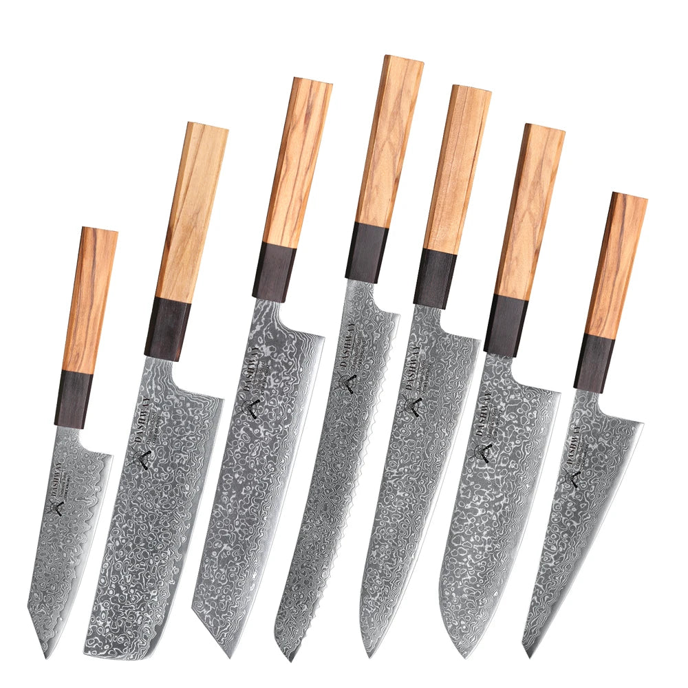 DASHWAY 1PC-7PCS Professional Kitchen Knives Set Utility Santoku Bread Japanese Handmade 67 Layer Damascus Steel Chef Knife