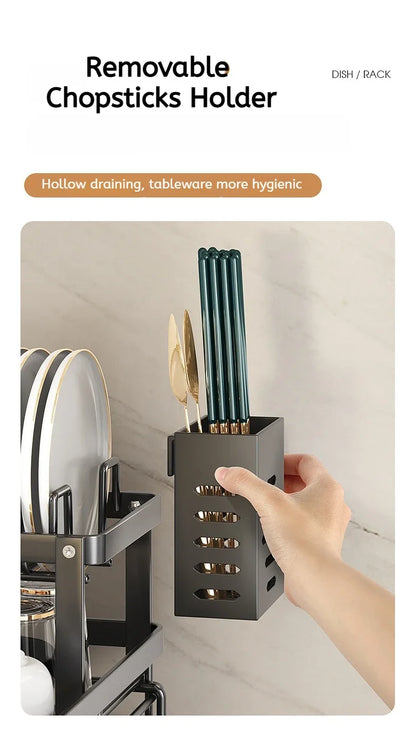 Adjustable Stainless Steel Dish Drying Rack with Drain Board – Over-Sink Plate Holder & Kitchen Storage Organizer