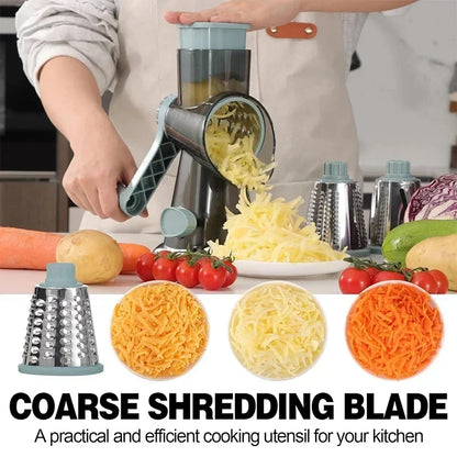 Vegetable Cutter & Slicer Manual Kitchen Cheese Chopper Machine With 3 Sharp Drums Multifunctional Garlic Potato Shredder