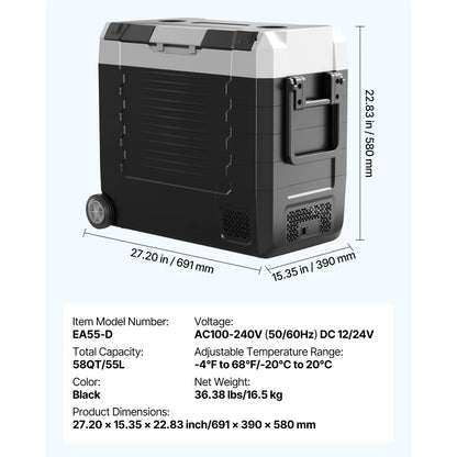 SucceBuy 35L 45L 55L Portable Foldable Handle Car Refrigerator with Wheel -4°F to 68°F Truck Refrigerator with APP Control Compressor Freezer for Camping Picnics Car Home Traval