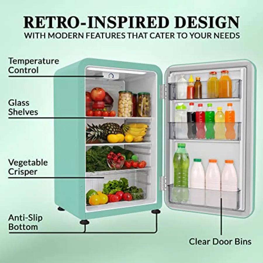 Retro Mini Fridge 3.2 Cu Ft Mint Green Compact Refrigerator for Bedroom Garage Office Under Desk Undercounter Apartment Dorm Ae