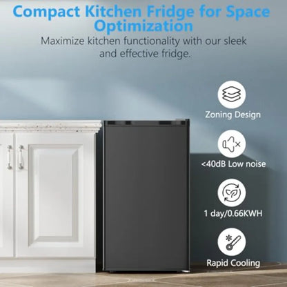 Dorm fridge with freezer for bedroom/office/kitchen/dorm: 3.2 cu.ft black compact refrigerator, reversible door, adjustable the