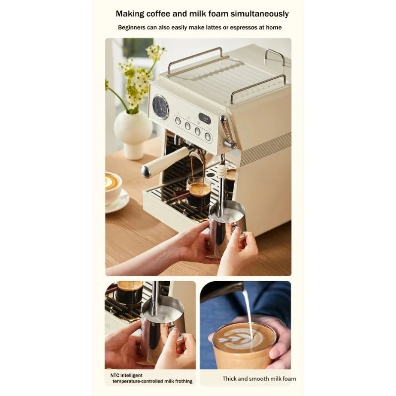 oo-Household Coffee Machine with Grinding Function Semi-automatic Electric Espresso Machine for Latte & Cappuccino
