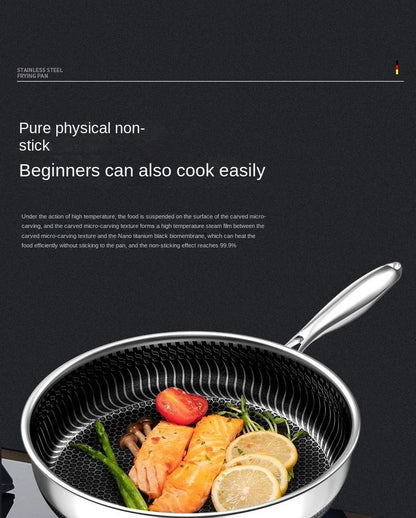 German 316L Stainless Steel Pan Honeycomb flat bottom Non-stick Skillet Frying Uncoated Induction Cooker Gas General Purpose
