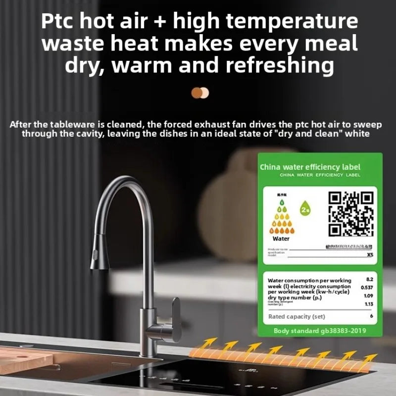 Integrated Sink Dishwasher Built in Disinfection Cabinet Large Capacity Fully Automatic Home Ultrasonic Cleaning EU US UK Plug