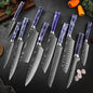 Damascus Pattern Knives Set Stainless Steel Chef Knife Japanese Santoku Knife Boning Knife Meat Cleaver Household Bread Knives