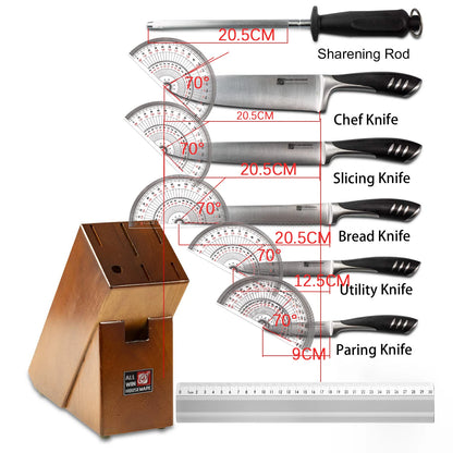 Premium 8-piece German 1.4116 Stainless Steel Kitchen Knives Sets Double Forged Full Tang Chef Knife Set With Rubber Wood Block