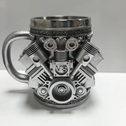 Stainless Steel Cup V8 & V6,  V6 V8 Engines Design Mug, Durable & Stylish Rust-Proof 15oz Coffee Mug Perfect for Car Enthusiasts