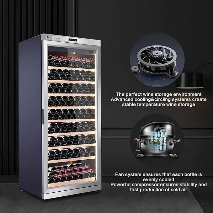 357L Wine Cooler Refrigerator Stainless Steel Wine Cabinet Intelligent Cellar for Red/White Wine Champagne Cocktail Liquor