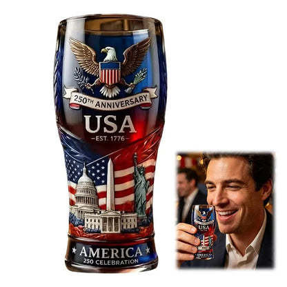 USA 250th Anniversary Beer Glass Embossed 1776-2026 Patriotic Drinking Cup American Eagle Flag Decor Gift for Dad Men