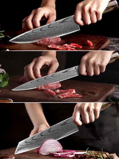 Kitchen Knife Set Professional Chef Knife 7CR17 Germany Stainless Steel Damascus Laser Meat Cleaver Slicing Santoku Cutter Tools