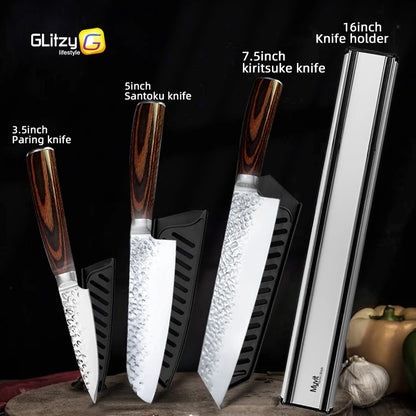 Kitchen Knives Japanese Chef Knife Set 7CR17 High Carbon Steel Full Tang Hammered Non-Stick Santoku Knifes Utility Meat Cleaver