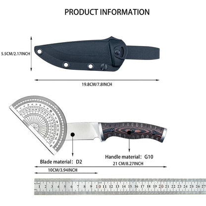 High Quality Fixed Blade Knife with Sheath D2 Steel Blade and G10 Handle Daily House Knife Kitchen Knife Cutting Meat Fish Tool