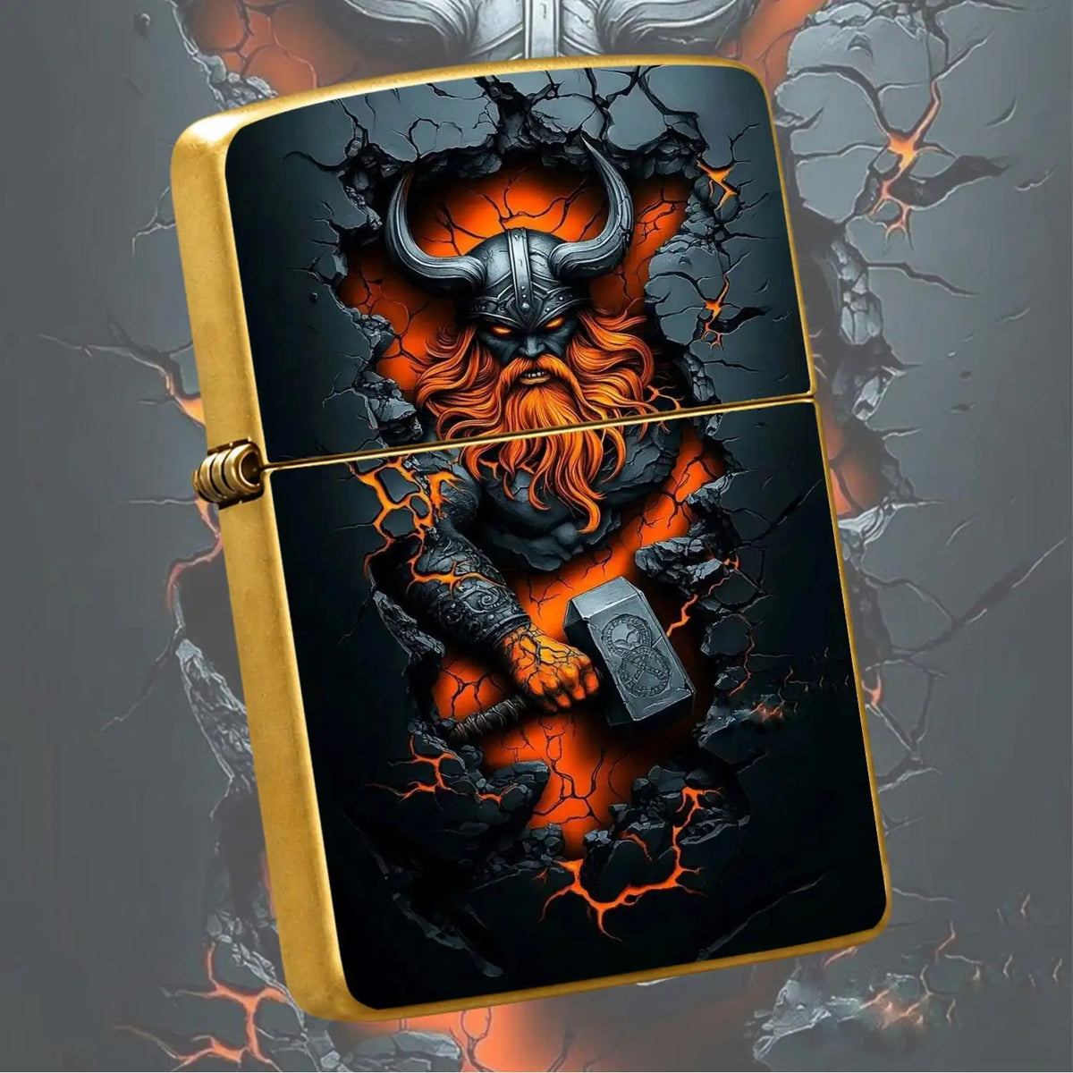 Creative Wall-Breaking Viking Themed Lighter, Cool Orange Glowing Crack Texture, Exquisite Mjolnir Design, Stylish Portable Accessory, Perfect For Daily Use, Outdoor Camping, Gatherings, Gifting, Unique High-Quality Present F