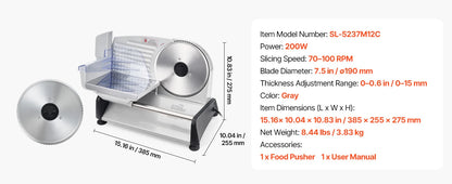 SucceBuy 6.7-10 inch Meat Slicer Electric Deli Slicer Machine with two SUS420 Blades Home Food-Slicer for Meat, Ham, Baguett