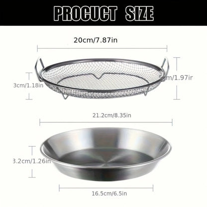 Heavy Duty Stainless Steel Frying Rack with Tray, Foldable Metal Mesh Basket for Oil Draining, Dishwasher Safe