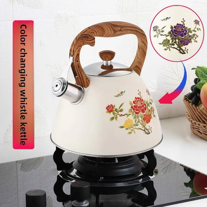 3L Color-Changing Flower Whistling Kettle, Stainless Steel Visual Alert When Water Boils, for Induction & Gas