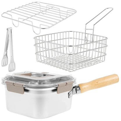Deep Fryer Pot Stainless Steel Frying Pan Oil Saving Square Deep Frying Pan with Basket and Handle Versatile Deep Fryer with Lid