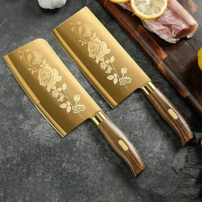 Gold Rose Pattern 4-Piece Kitchen Knife Set, Luxury Stainless Steel Chef Knives for Cooking, Sharp Professional Kitchen Tools