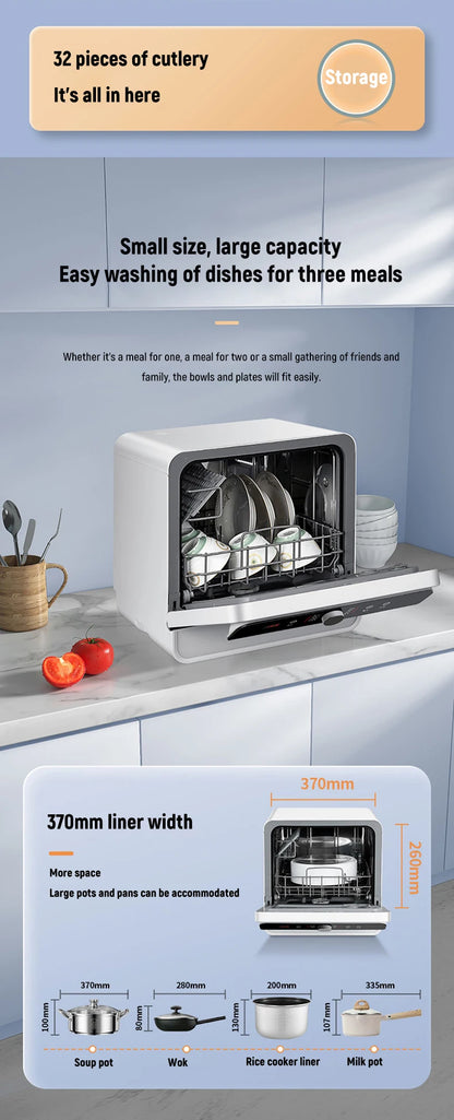 Tabletop Dishwasher Machine Automatic Stainless Steel Countertop  Portable Smart Mini Dishwashers  for Home