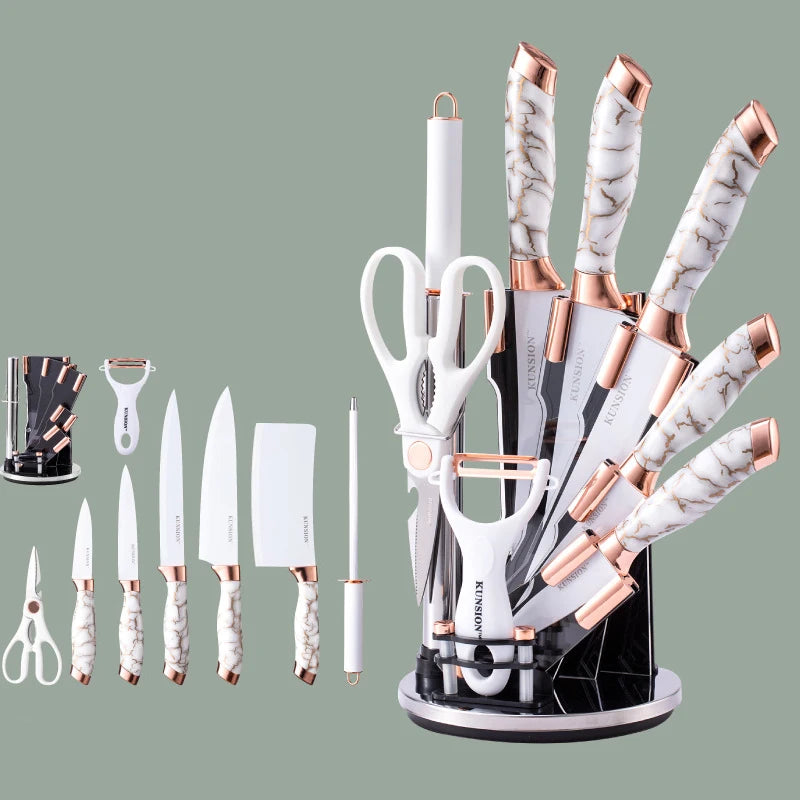 Kitchen Knife 9pcs Acrylic Knife Holder Stainless Steel Slicing Knife Bread Knife Fruit Knife Chef Knife