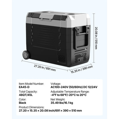 SucceBuy 35L 45L 55L Portable Foldable Handle Car Refrigerator with Wheel -4°F to 68°F Truck Refrigerator with APP Control Compressor Freezer for Camping Picnics Car Home Traval