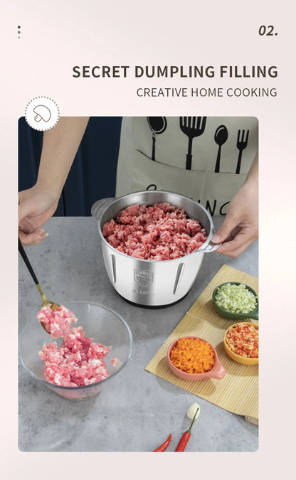 Electric Meat Grinder 2L Beef Meat Crusher 304 Stainless Steel Multi-Function Vegetable Slicer Food Chopper Kitchen Supplies