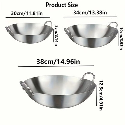 1pc Large Stainless Steel Wok, Uncoated Thick High-Quality Durable Chef'S Pan with Dual Handles, Easy to Clean for Commercial