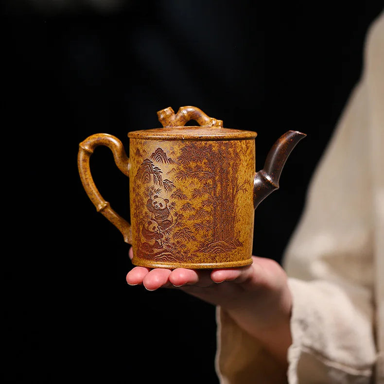 320ml Exquisite Yixing Purple Clay Teapots Handmade Bamboo Section Pot Raw Ore Section Mud Kettle Chinese Zisha Tea Set Gifts