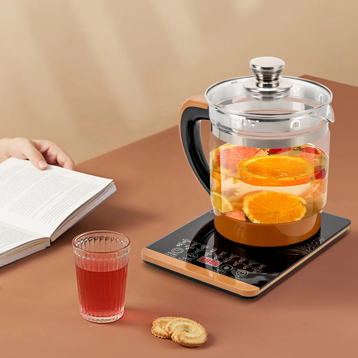 1.8L Electric Glass Tea Kettle - Multifunction Hot Water Boiler with Keep Warm & 6 Temp Settings, BPA-Free  glass teapot