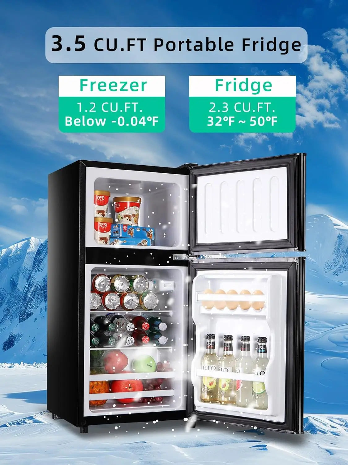 Refrigerator with Freezer 3.8 Cu.Ft with 7 Level Adjustable Thermostat Control 2 Door Lock Fresh Energy Saving Top-Freezer Refri