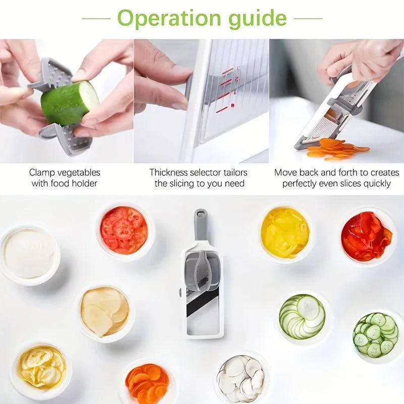 Handheld Vegetable Slicer with Adjustable Stainless Steel Blade Vegetable Fruit Cutter for Potatoes Lemons Kitchen Gadget