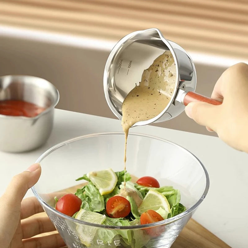 316Stainless Steel Oil Pot Mini Hot Milk Pan Frying Pan Wooden Handle Small Saucepan Boiling Butter Melt Pot Kitchen Accessories