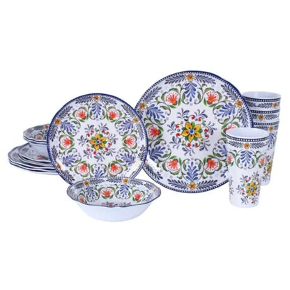Melamine Dinnerware Set for 4-16 Pcs:Camping Dishes Set with Dinner PlatesSalad Plates Bowls and Cups.Lightweight and Unbreakab