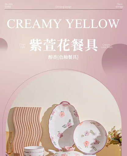 Flower, Underglaze Color, Ceramic Tableware, Bowl and Plate Combination